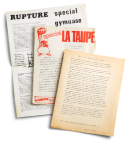 Flugblätter, die Schüler und Studenten während der «Affäre Contat» 1971 in Lausanne verteilten.